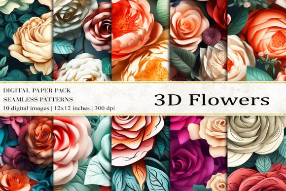 3D Flowers Digital Papers for Creatives