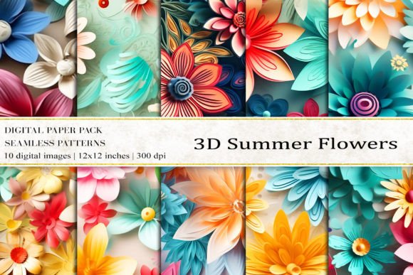 3D Summer Flowers Digital Papers for Creative Projects