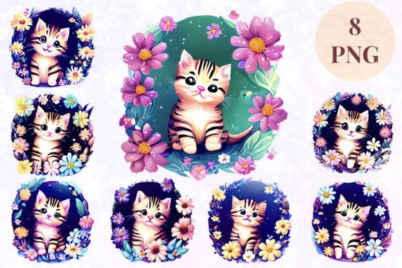 Cat Kitten Flowers Floral 14 Clipart PNG