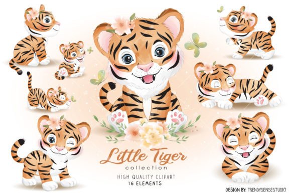 Little Tiger Collection Clipart: Bringing Watercolor Charm to Your Creative Projects