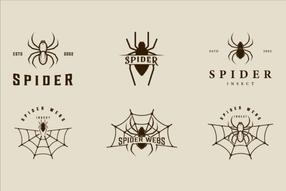 Set of Silhouette Spider Logo Vector for Creative Projects