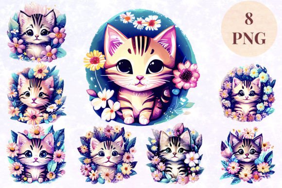 Strategic Integration of Cat Kitten Flowers Floral 5 Clipart PNG for Modern Creative Projects