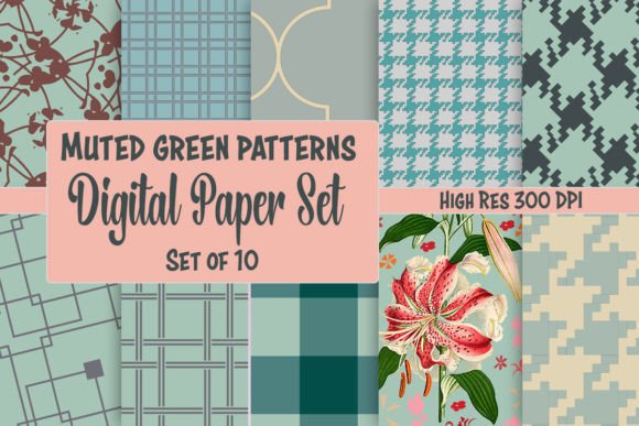 Transforming Your Creative Projects with the Muted Green Patterns Digital Paper Set