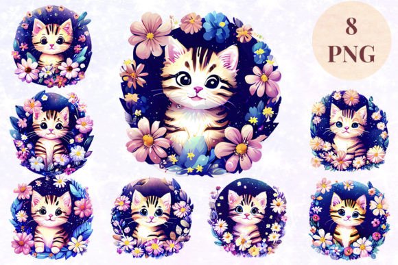 Unlocking Creative Potential with Cat Kitten Flowers Floral 18 Clipart PNG